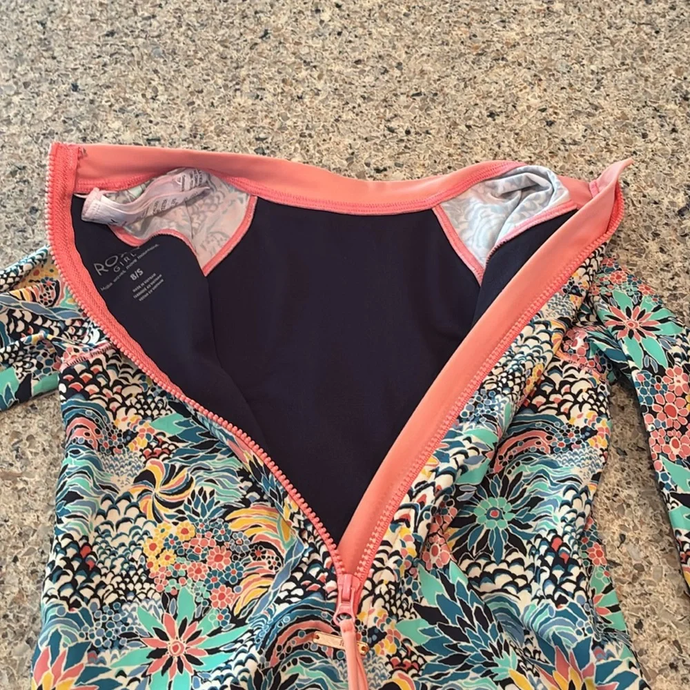 Girls 8 Roxy Floral Rashguard Swimsuit - Picture 8 of 9